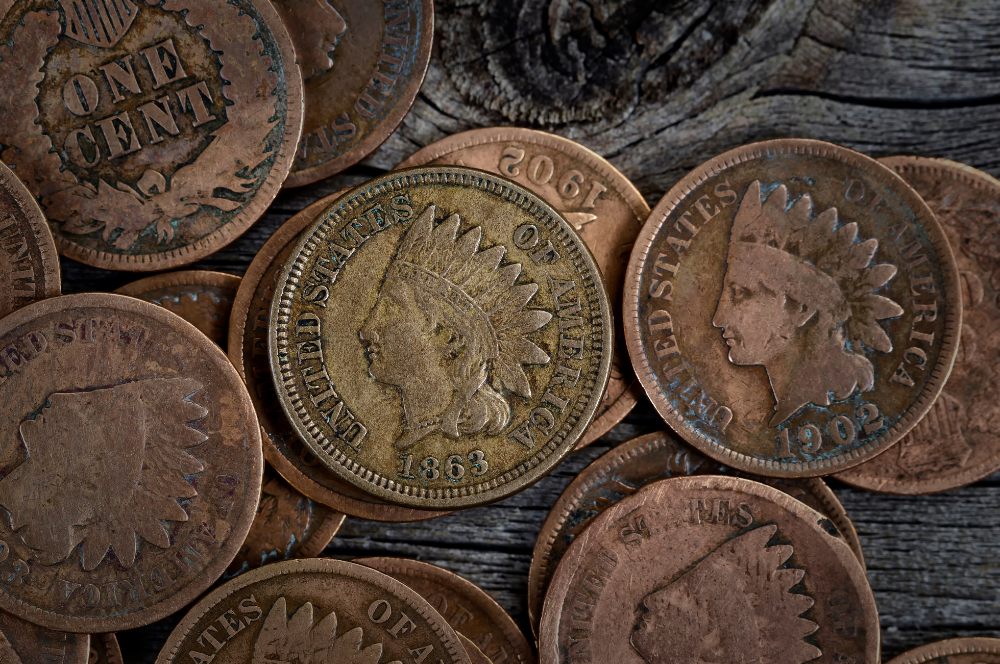 Collection of Indian Head pennies from the 1800s and 1900s valued by Coin Buyers in Amarillo.